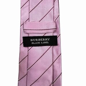 Burberry Black Label Men's Skinny Tie Pink Striped Satin Silk Japan 2 7/8" x 59"